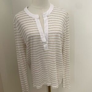Vineyard Vines 100% Linen Long Sleeve Stripe  Henley Top in Medium